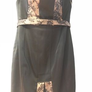 Black and gold midi satin and lace dress